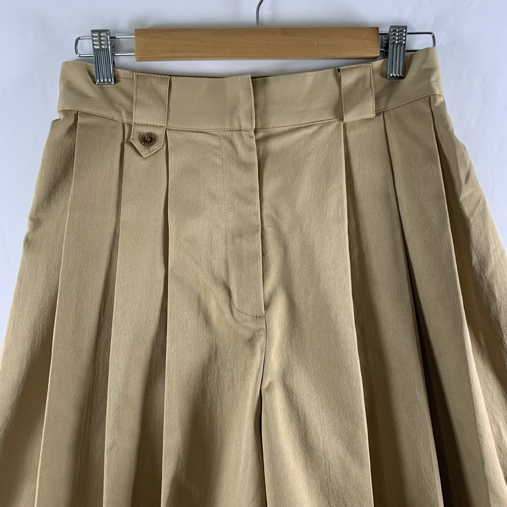 Womens High Rise Pleated Tailored Bermuda Shorts Sz M Khaki Mimimalist Preppy - Picture 2 of 13